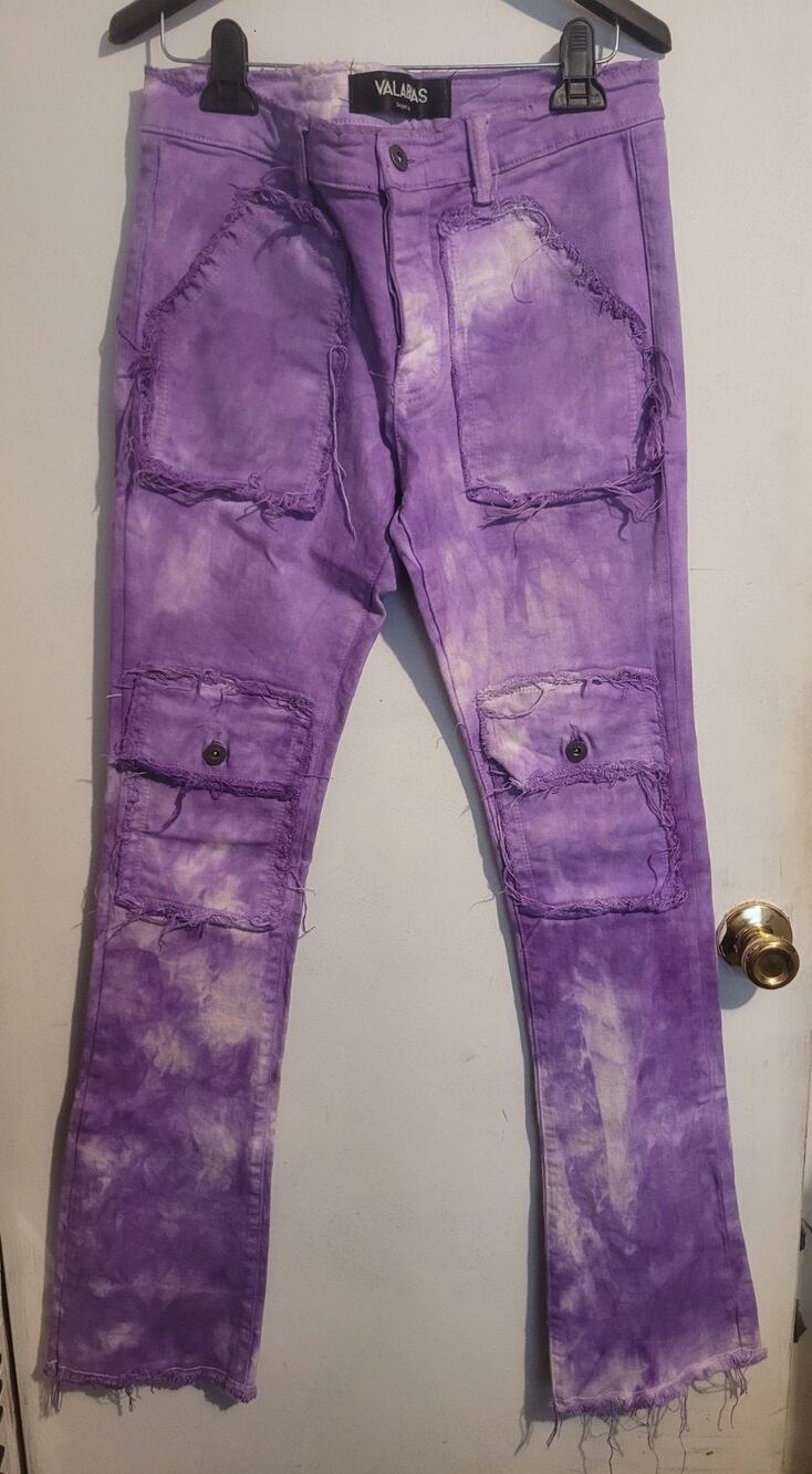 Valabasas Purple Tie Dye Stacked Jeans Cargo Pockets Size 32| Edgy Streetwear